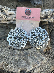 Navajo Sterling Silver Hand Stamped Cross Dangle Earrings Signed L. Tahe