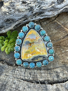 Navajo Turquoise & Bumble Bee Cluster Jumbo Ring Size 7
