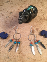Load image into Gallery viewer, Navajo Sterling Silver &amp; Multi Stone Feather Dangle Earrings