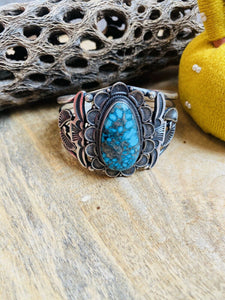 Navajo Turquoise & Sterling Silver Cuff Bracelet By Sheila Tso