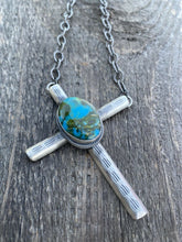 Load image into Gallery viewer, Navajo Sonoran Mountain Turquoise &amp; Sterling Silver Cross Necklace Signed