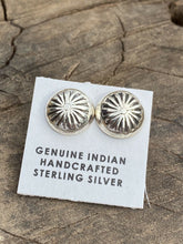 Load image into Gallery viewer, Navajo Sterling Silver Concho Post Hand Stamped Earrings