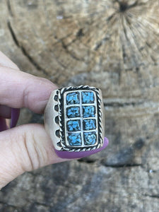 Navajo Unisex Turquoise Sterling Silver Statement Ring Sz 10.5