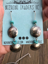 Load image into Gallery viewer, James McCabe Sterling Silver &amp; Turquoise Liberty Coin Dangle Earrings