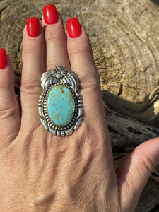 Navajo Turquoise & Lapis  Sterling Silver Ring Sz 7 Signed