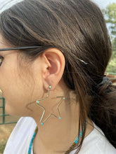 Load image into Gallery viewer, Gorgeous Turquoise &amp; Sterling Silver Star Hoop Earrings