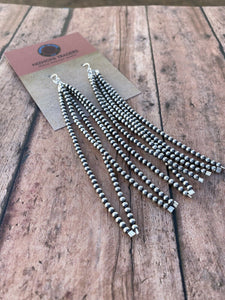 Sterling Silver Five Inch Tassel Beaded  Earrings