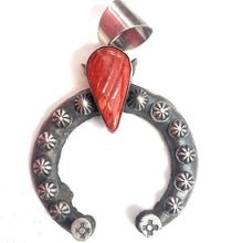Load image into Gallery viewer, Navajo Sterling Silver &amp; Orange Spiny Naja Pendant Signed