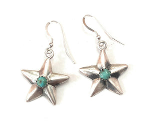 Navajo Turquoise & Sterling Silver Star Dangle Earrings