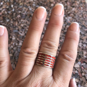 Navajo Sterling Silver Red Fire Opal Stacker Ring