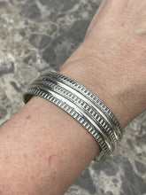 Load image into Gallery viewer, Navajo Sterling Silver Tribal Style Hand Stamped Bracelet Cuff Signed