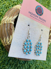 Load image into Gallery viewer, Zuni Sterling Silver &amp; Turquoise Petit Point Cluster Dangle Earrings