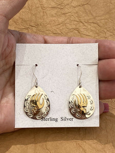 Navajo Sterling Silver & 12k GF Hand Stamped Bear Print Earrings