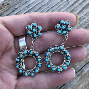Navajo Turquoise Silver Petit Point Dangle Earrings