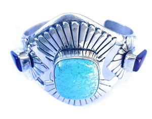 Navajo Dry Creek Turquoise, Charoite And Sterling Silver Cuff Bracelet