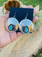 Load image into Gallery viewer, Navajo Sterling Silver &amp; Turquoise Circle Dangle Earrings Signed