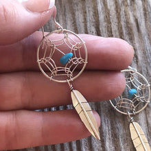 Load image into Gallery viewer, Navajo  Sterling Silver &amp; Turquoise Dream Catcher, Dangle  Earrings