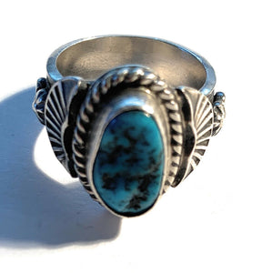 Navajo Kingman Turquoise & Sterling Silver crescent ring