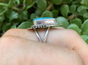 Navajo Kingman Turquoise & Stamped Sterling Silver Statement Ring