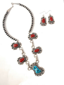 Navajo Sterling Silver & Kingman Turquoise Necklace & Earring Set By Tom Lewis