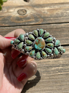 *AUTHENTIC* Navajo Royston Turquoise And Sterling Silver Cluster Cuff Bracelet Signed
