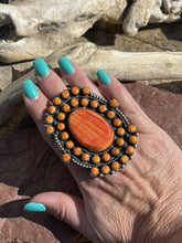 Load image into Gallery viewer, Navajo Sterling Silver Orange Spiny Cluster Jumbo Ring Sz 9