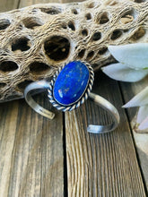 Load image into Gallery viewer, Navajo Lapis &amp; Sterling Silver Cuff Bracelet Signed