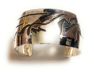 Navajo Sterling Silver Overlay Horse Cuff Bracelet