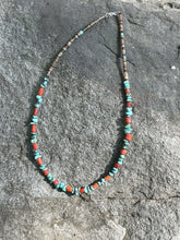 Load image into Gallery viewer, Navajo Turquoise, Heishi and Coral Beaded 16 Inch Necklace