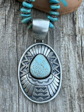 Load image into Gallery viewer, Navajo Dry Creek Turquoise Stone &amp; Sand Cast Sterling Silver Pendant Signed