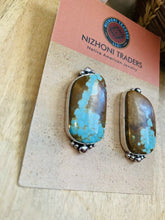 Load image into Gallery viewer, Navajo Number 8 Turquoise &amp; Sterling Silver Post Earrings Signed