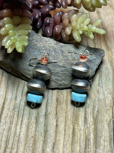 Navajo Pearl Sterling Silver Multi Stone Bead Dangle Earrings