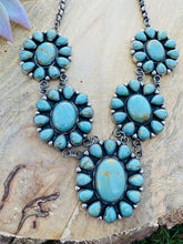 Load image into Gallery viewer, Navajo Carico Lake Turquoise &amp; Sterling Silver Cluster Necklace Signed