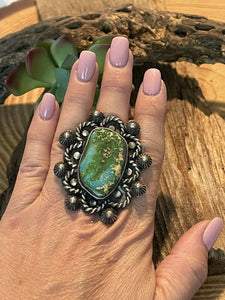 Stunning Navajo Natural Royston Turquoise & Sterling Ring Size 7.