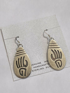 Navajo Sterling Silver Hand Stamped Bear Print Earrings