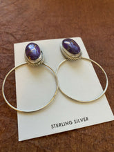 Load image into Gallery viewer, Navajo Sterling Silver &amp; Purple Mohave Hoop Earrings