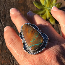 Load image into Gallery viewer, Navajo Ribbon Turquoise And Sterling Silver Ring Size 6.5 Signed