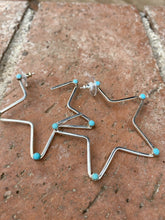 Load image into Gallery viewer, Gorgeous Turquoise &amp; Sterling Silver Star Hoop Earrings