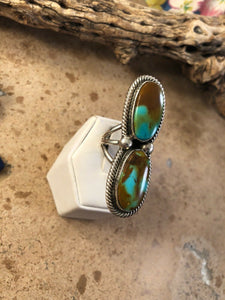 Royston Turquoise & Sterling Silver Navajo Ring Size 8 By Derrick Martinez
