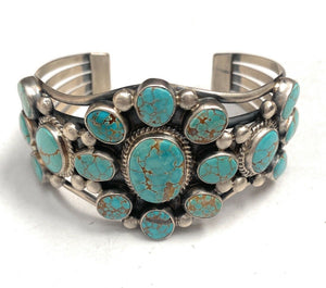 Navajo Old Pawn Vintage Number 8 Turquoise & Sterling Silver Cuff Bracelet