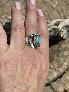 Gorgeous Navajo Turquoise And Sterling Silver Adjustable Ring