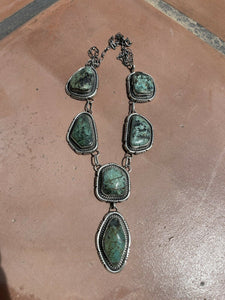 Navajo Sterling Silver & Royston Turquoise Necklace, Earring, Cuff & Ring Set