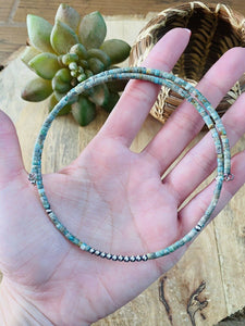 Navajo Handmade Turquoise & Sterling Silver Beaded Wrap Choker Necklace