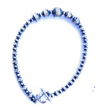 Load image into Gallery viewer, Sterling Silver Navajo Pearl Diamond Cut Beaded Bracelet