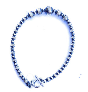Sterling Silver Navajo Pearl Diamond Cut Beaded Bracelet