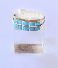 Load image into Gallery viewer, Zuni Sterling Silver Double Turquoise 10 Stone Stacker Ring