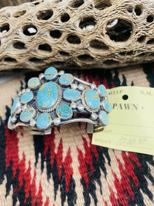 Navajo Old Pawn Vintage Number 8 Turquoise & Sterling Silver Cuff Bracelet