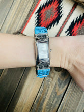 Load image into Gallery viewer, Vintage Navajo Turquoise &amp; Sterling Silver Watch Cuff Signed