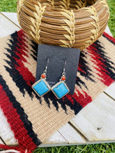 Load image into Gallery viewer, Navajo Turquoise, Coral &amp; Sterling Silver Dangle Earrings