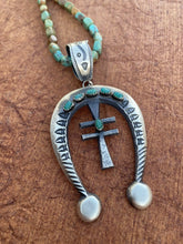 Load image into Gallery viewer, Navajo Sterling Silver &amp; Red Turquoise Cross Naja Pendant By Martha Cayatineto